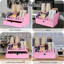 ADDFIT HOUSE Coffee Bar Organizer For Countertop - Wood Coffee Pods Holder Storage Basket, Essential Coffee Bar Accessories For Home And Office, Mini Coffee Bar, Coffee Condiment Storage Organizer - Pink - View 8
