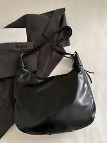 时尚大容量女士单肩包，设计手提包 - 黑色 - 查看 9