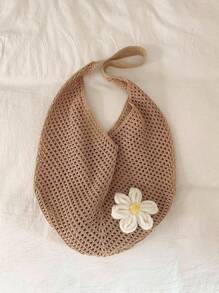 Hollow Out Weave Straw Bag Bohemian Beach Handbag Hollow Tote Bag Large Capacity Shopping Beach Bag Fashion Hollow Out Weave Straw Bag Beach Handbag Bohemian Style Beach Bag Slouchy Style Large Capacity Hollow Tote Bag Vacation