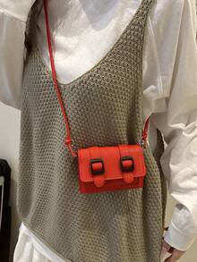 迷你时尚纯色简约翻盖单肩包，适合逛街、钱包、购物、年轻女性、大学生、新人、白领。非常适合办公室、大学、工作、商务、通勤、户外活动、旅行和郊游 - 紅色 - 查看 3