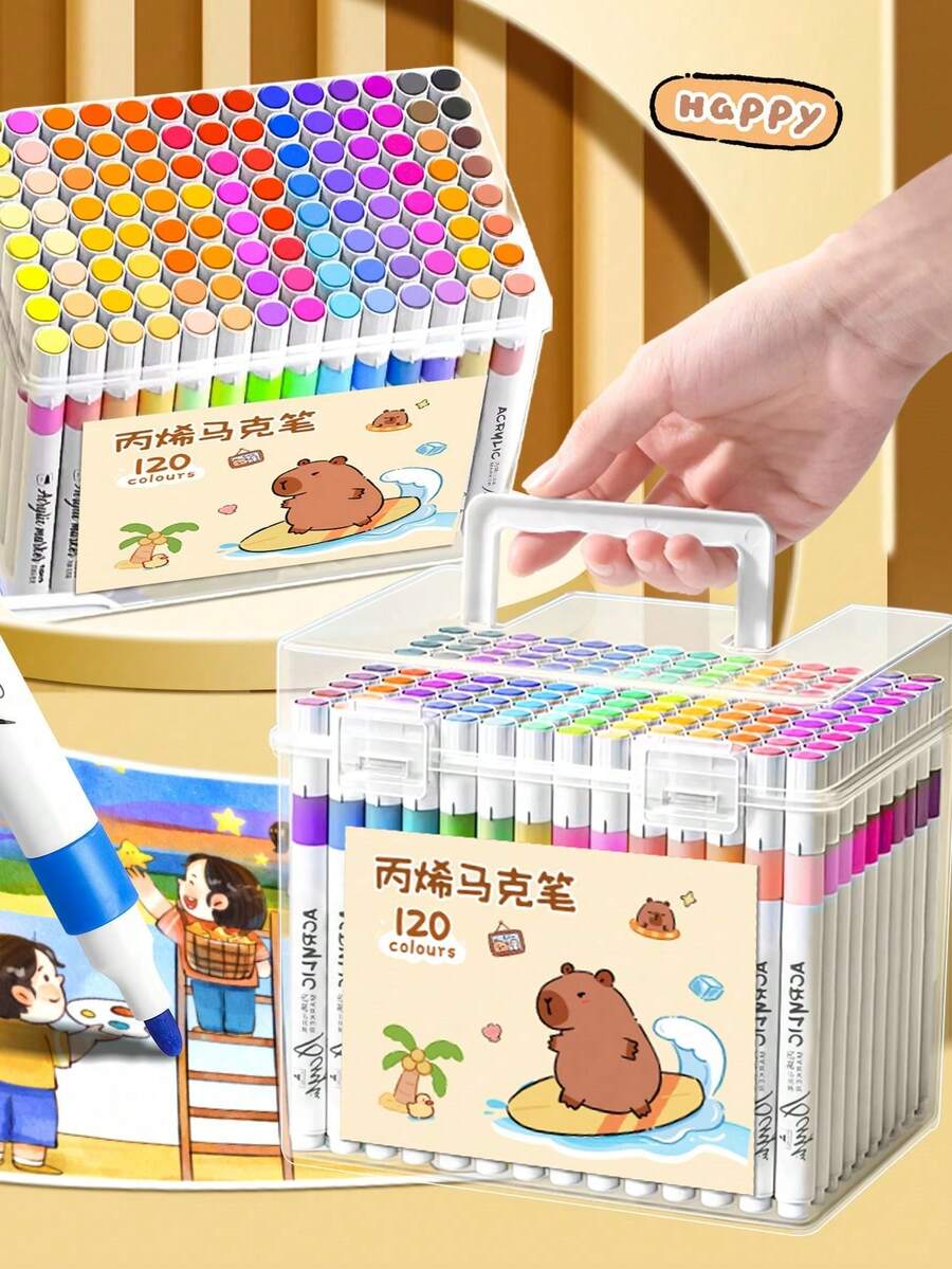 12/24/36/48pcs Acrylic Marker Pens, Art DIY Graffiti Pens, Colorful Painting Watercolor Art Marker Pen Set, For Acrylic Painting, Waterproof & Quick-Drying, Suitable For Student Graffiti, Teachers And School Use (Random Marker Patterns) - Multicolor - View 1