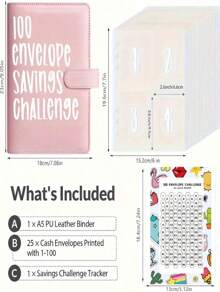 100 Envelope Savings Challenge Binder - Save $5,050 In 100 Days With Cash Envelopes & Inkless Eternal Pencil - Budget Tracker Journal For Cash Stuffing - Cute Cartoon Design Money Saving Kit For Adults & Teens