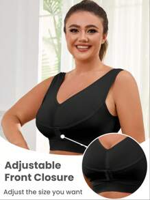 1 pieza Sujetador deportivo para mujer con cierre frontal ajustable, cómodo y con recogido lateral, sin costuras y con soporte, talla grande