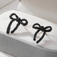 1 对精美丝带风格红色蝴蝶结耳环情人节 - 酒紅色 - 查看 10