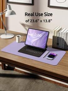 60 x 35 厘米真皮桌垫，真皮鼠标垫，电脑键盘一体式桌垫，大号鼠标垫，笔记本电脑游戏桌垫，高端桌垫，真皮书写学习防污清洁桌面，防滑护眼真皮桌垫，大号鼠标垫，防滑桌垫，防水PU真皮桌面保护垫，书写垫，适用于办公室和家庭（浅紫色）