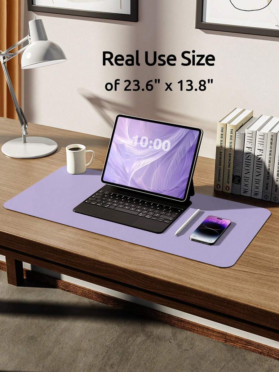 Leather Desk Mat, Leather Mouse Pad, Nail Art Desk Mat, Makeup Mat, Computer Keyboard Desk Mat, Large Mouse Pad, Gaming Desk Mat, Tidy Desktop, Anti-Slip Eye-Protection Leather Desk Mat, Large Mouse Pad, Desktop Protector, Writing Pad, Nail Art Mat, Makeup Mat, Vanity Mat Suitable For Office And Home (60 X 35 Cm, Light Purple)