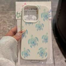 1 pieza Funda de teléfono con patrón de tortuga marina en degradado azul, hecha de material TPU, apta para iPhone/teléfonos
