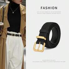 1 szt. Pasek ze skóry ekologicznej z aksamitną klamrą w kolorze złotym, vintage, do jeansów i spodni damskich, modny i prosty - Zamsz - Zobacz 1