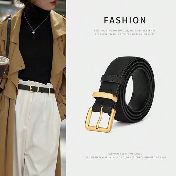 1 Peça Cinto de Couro PU de Veludo com Fivela Dourada Vintage para Calças Denim e Calças de Mulher, Moda e Simples