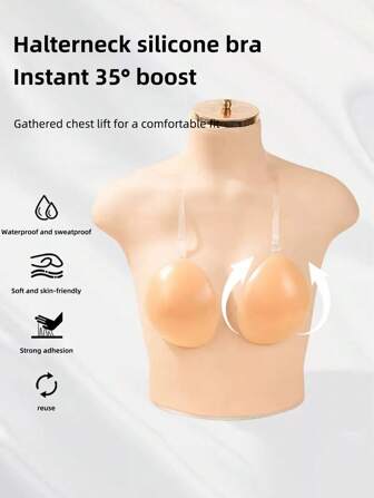 New Lift-Up Silicone Invisible Bra With Shoulder Straps, Cleavage Style