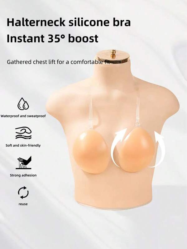 New Lift-Up Silicone Invisible Bra With Shoulder Straps, Cleavage Style