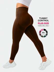 TNTOR Plus Size High Waist Lifting Fitness Pants For Women, High Elasticity Quick Dry Tight Leggings, Peach Butt Mid-Rise Yoga Black Trousers. High Waist Design With Tummy Control Effect, Suitable For Workout, Cycling, Fitness Enthusiasts. - Coffee Brown - View 3