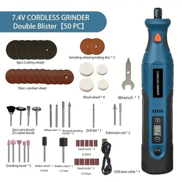 Amoladora eléctrica recargable, lijadora de alta potencia de 7.4V, herramienta rotativa inalámbrica con bolígrafo de tallado ajustable alimentado por batería para pulir y grabar, regalo de Navidad perfecto para amigos y familiares