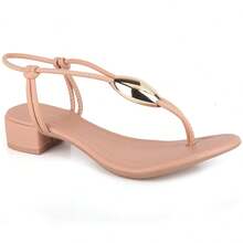 Women's Low Heel Sandal With Gold Leaf Metal Embellishment, Casual And Comfortable For Everyday Use - khỏa thân - Xem 2