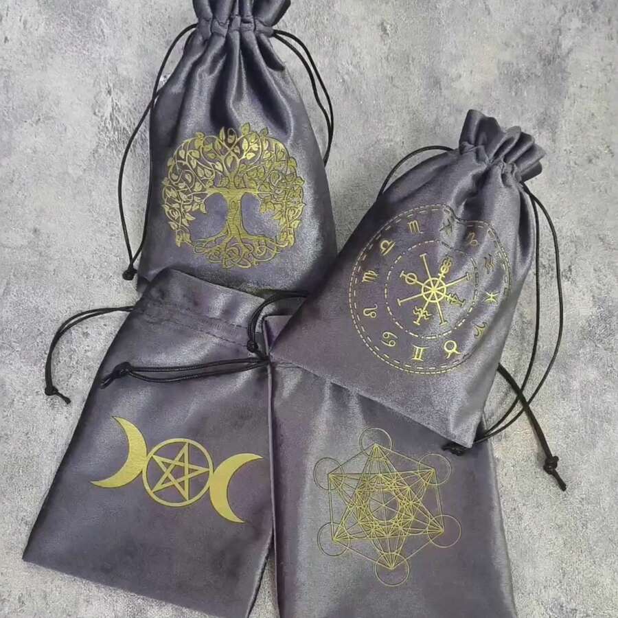 1pc Tarot Card Storage Bag, Gray Velvet Drawstring Pouch, Trinket Jewelry Organizer Bag