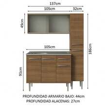 Cocina Integral Completa Modular Madesa Emilly 137cm Con Tarja Color Marrón 07 - Marrón - Ver 3