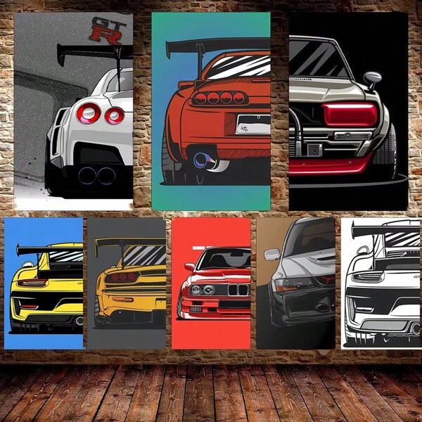 1pc /3PCS Wall Arts Posters Optional Frame Pop Cool JDM Car Flag Polyester Print Racing Banner Decoration ,Wall Art With Frame