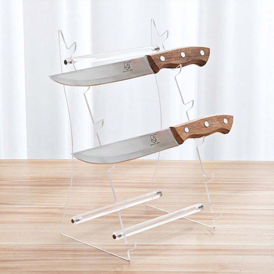 1个5槽刀架，S/M亚克力刀具展示架，透明刀架，折叠式口袋刀多层收纳架，厨房用品，厨房配件，厨房工具