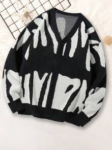 1 件青少年男童休闲户外运动品牌拼色袖口长袖针织开衫，厚款，适合秋冬