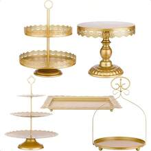 ZUMELER Gold 5Pcs Cake Stands Set Metal Round Cupcake Holder Cookies Dessert Display Plate Serving Tower Tray Platter With Handl For Baby Shower Wedding Birthday Party Celebration-0166 - 金色 - 查看 1