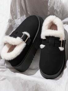 Women's New Thickened Plush House Slippers, Warm, Fashionable, Comfortable, Non-Slip Indoor Slippers - Black - View 2