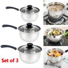 3 X Saucepan Set Stainless Non Stick Induction New Deep Saucepan Sets Pots Pans - Silver - View 2