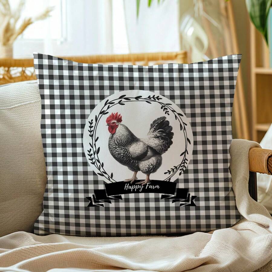1 Stück einfacher schwarz-weißer karierter Hühner-Zierkissenbezug, einseitig aus weichem Pfirsich-Samt, 45*45 cm Kissenbezug, geeignet für Raumdekoration, Innensofa Wohnzimmer Dekoration, Partydekoration, Zierkissen Geschenk