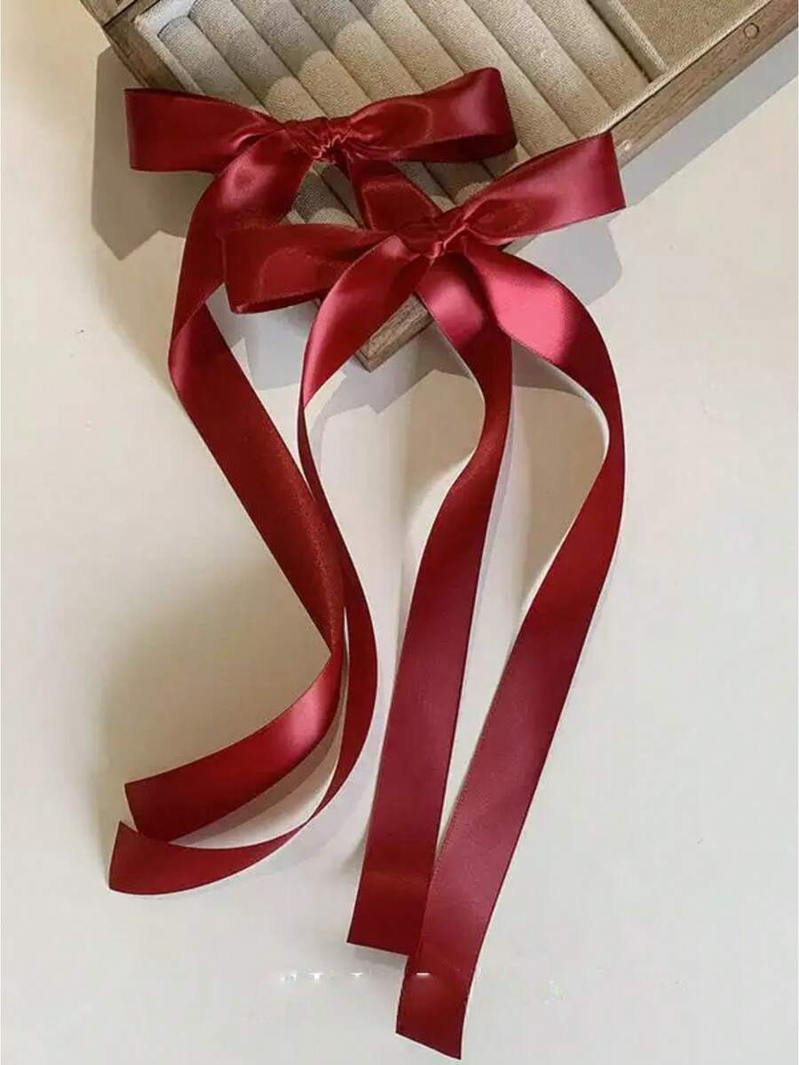2 件女士发饰，简约时尚蝴蝶结发夹，优雅芭蕾风格丝带发夹，甜美可爱的日常发夹，超长，爪夹，发夹，发夹，鳄鱼发夹