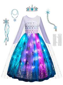 UPORPOR Light Up Princess Dress With Sleeve For Young Girl, Syncs With Music, App Remote Control, For Halloween, Birthday Party And Christmas, Kids Party Dress, Cosplay Costume (Battery Not Included)