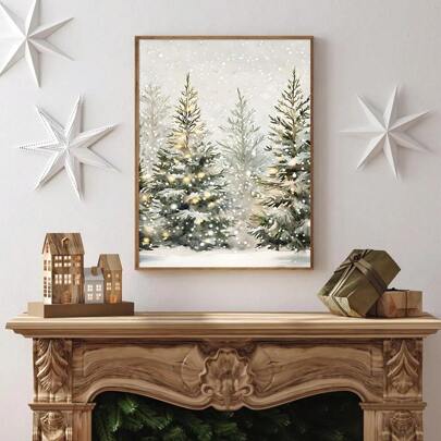 1 Stück ungerahmtes Poster mit verschneiten Kiefernbäumen, rustikale Weihnachtskunst, Leinwanddruck, minimalistischer Bauernhaus-Dekor, Winterwald-Landschaft, Weihnachtsferien-Gemälde für Wohnung, Wohnzimmer, Schlafzimmer, moderne Heimdekoration, Weihnachtsdekoration, WEIHNACHTS-Dekor, Weihnachtsbaum-Geschenkdekor, Thanksgiving, Hochzeit, Heimdekoration, Herbstdekoration, Herbstdekoration, Geburtstagsdekorationen für Geschenke, Partyartikel, Innenraum, Feiertagsfestdekoration, Halloween-Dekoration, Wanddekoration, Halloween-Ornamente