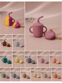 PopLittleOne 2PCS Baby Silicone Cup Double Lids With Handle Multi-Purpose Portable Water Bottle Kids Feeding Training Sippy Cups Liquid Storage Sets For Baby - Multicolor - View 2