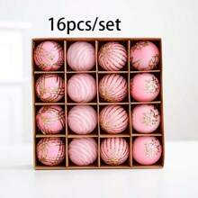 Set de 16 piezas de bolas decorativas navideñas, colgantes de bolas para árbol de Navidad, bolas de Navidad pintadas de terciopelo en caja de regalo, adornos para árbol de Navidad, decoraciones multicolor para árbol de Navidad, corona navideña, guirnalda para decoración navideña