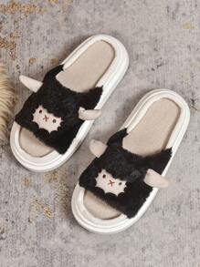 Classic Fashion Men's Summer Cartoon Sheep Thick Sole Indoor Home Slippers, Couples Anti-Slip Breathable Open Toe Outdoor Wear Slippers