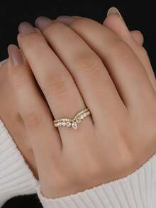 1pc Classic Luxurious V-Shaped Crown Ring With Diamond Inlay, Suitable As Engagement Gift, Holiday Gift, S925 Sterling Silver Exquisite Jewelry Gift - Teardrop Round Diamond Crown Ring - View 5