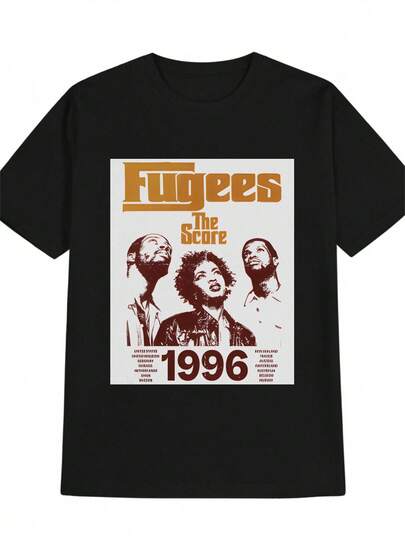 Men's Casual Versatile Crew Neck T-Shirt, Fugees Logo The Score Printed Pattern Men's Top, Men's Gift