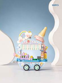 LOZ 冰淇淋车积木，小颗粒DIY组装玩具，食品车模型装饰，果汁摊积木套装，创意节日生日礼物，圣诞礼物，万圣节礼物