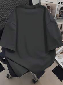 女童宽松柔软时尚印花短袖T恤，休闲街头风夏季上衣 - 深灰色 - 查看 3