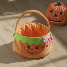 万圣节不给糖就捣蛋蝴蝶结南瓜桶、万圣节南瓜灯糖果篮猫脸蜘蛛桶、不给糖就捣蛋蝴蝶结绿叶礼品篮、篮子收纳、储物盒、万圣节派对装饰用品 - 彩色 - 查看 6