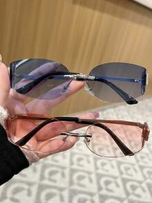 1 件/2 件/3 件女士时尚 Y2K 别致金属无框弧形前卫时尚眼镜，适合旅行、驾驶、时尚