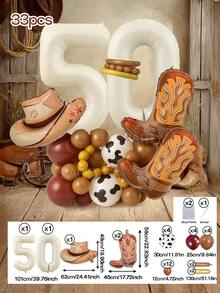 Bộ trang trí bóng bay chủ đề miền Tây 22/33 món - Trang trí chủ đề cao bồi Rodeo 22/33 món, bóng bay số màu kem 40 inch (0-9), bóng bay hình mũ và ủng cao bồi màu xám, bóng bay cao su in hình bò 12 inch, bóng bay cao su màu nâu/gỉ sét/cà phê sữa, thích hợp cho tiệc độc thân chủ đề miền Tây hoang dã, trang trí sinh nhật cao bồi, tiệc mừng em bé. - màu kem - Xem 22