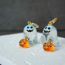 1 Pair Charming Halloween Pumpkin Hoop Earrings - Cute Resin Jewelry For Women, Suitable For Parties And Gifts