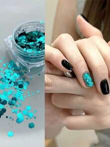 1 pieza Mezcla de tamaños de brillo azul verde pavo real, brillo de sirena brillante, brillo coreano hexagonal grande, suministros para uñas, encantos para uñas, gemas para uñas