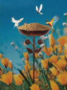 1PC Metal Bird Bath Stand And Feeder, With Column, Leaf, Sunflower Design, For Outdoor Garden, Courtyard And Lawn Decoration, With Five Strong Gripping Diameter - Outdoor Garden Water Feature Outdoor Decoration Garden Decoration Home Decor, Family Metal Wall Art Decor, Gift Preferred. - Multicolor - View 9