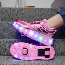 LED Winged Low-Top Roller Skates With Multi-Color Lights - Breathable Inline Skates For Girls, Outdoor Rapid Skating Shoes For All Seasons With Removable Wheels, Fashionable Design And Safety Features - Rose Red - View 4