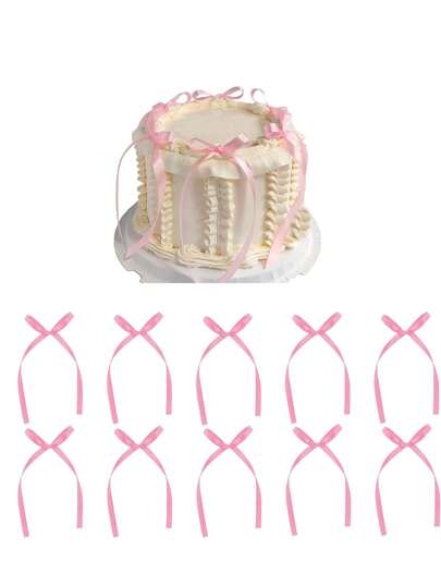 20个粉色丝带蝴蝶结蛋糕装饰，简约蝴蝶结装饰，家居装饰配件，适用于家居装饰、婚礼、派对、烛光晚餐、节日礼物、烘焙甜点、毕业蛋糕、圣诞装饰