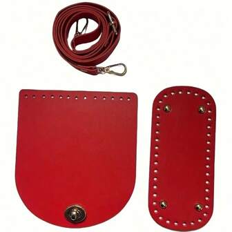 3 件 PU 皮革手工包配件套件：背带、底部、盖子、光滑表面、DIY 钩针编织包、钱包制作材料