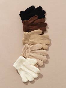 5 pares de guantes de invierno para niños, guantes de punto de dedos completos para bebés y niños, guantes cálidos y elásticos a granel para niños y niñas