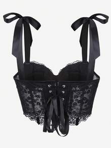 Top corset, corsé con encaje, tirantes de cinta, prenda moldeadora tipo bodice, ajuste ceñido y camiseta ajustada para mujer, para fiestas, bailes, sin tirantes - Negro - Ver 2