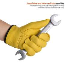 Guantes de trabajo para hombres, suaves de vaca, para conducir, cazar, conducir, granja, jardín, soldadura, protección de, guantes de mecánico - Un amarillo - Ver 3