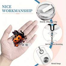 1 Stück/2 Stücke Halloween Thema Acryl Ausziehbarer Ausweishalter - Schwarze Katze & Kürbis Design, mit drehbarem Alligatorclip, geeignet für Krankenschwestern, Ärzte, Medizinstudenten, Büromitarbeiter und Halloween-Fans, Halloween Dekoration